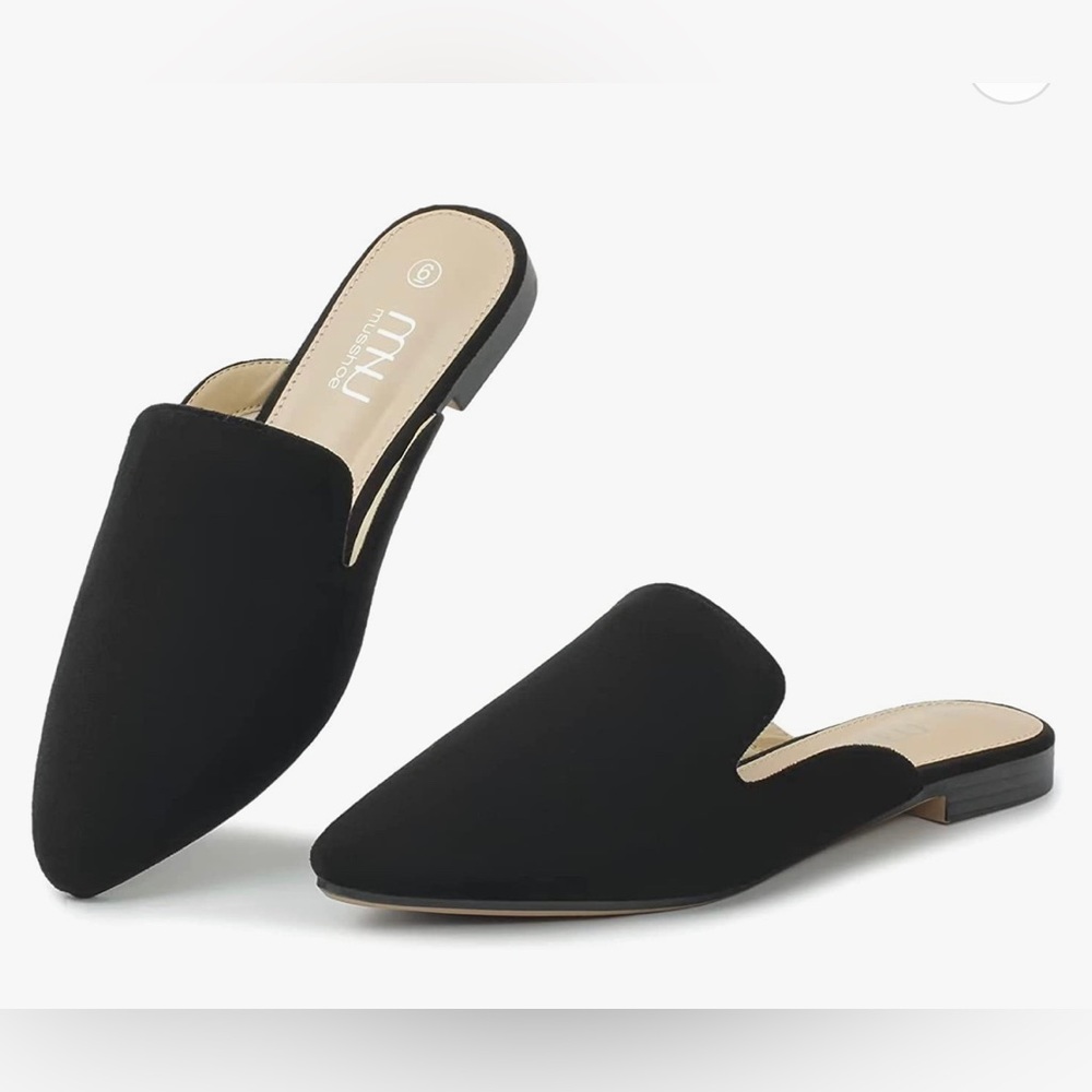 Black “suede” backless mules